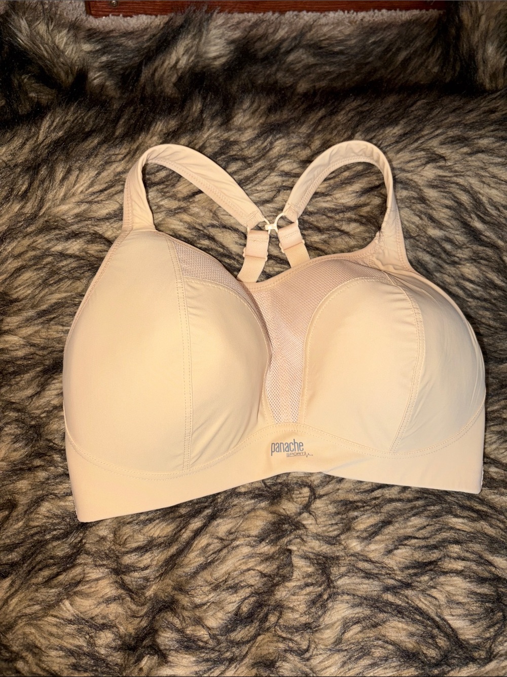 Panache Sport Beige Full Coverage Sports Bra with Mesh Center Panel Size 34E